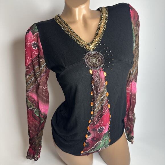Unbranded Tops - Boho Whimsigoth Sequin Beaded Medallion Top Festival Witchy Gypsy Fairycore M